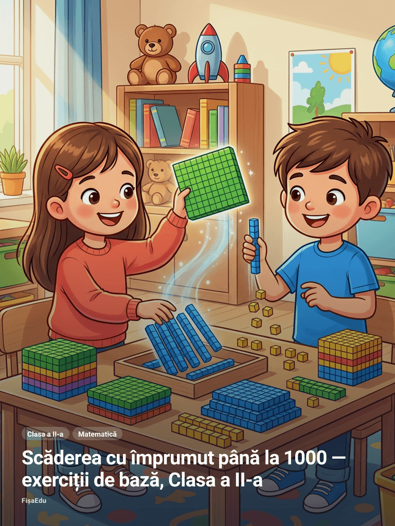 Scăderea cu împrumut până la 1000 — exerciții de bază, Clasa a II-a