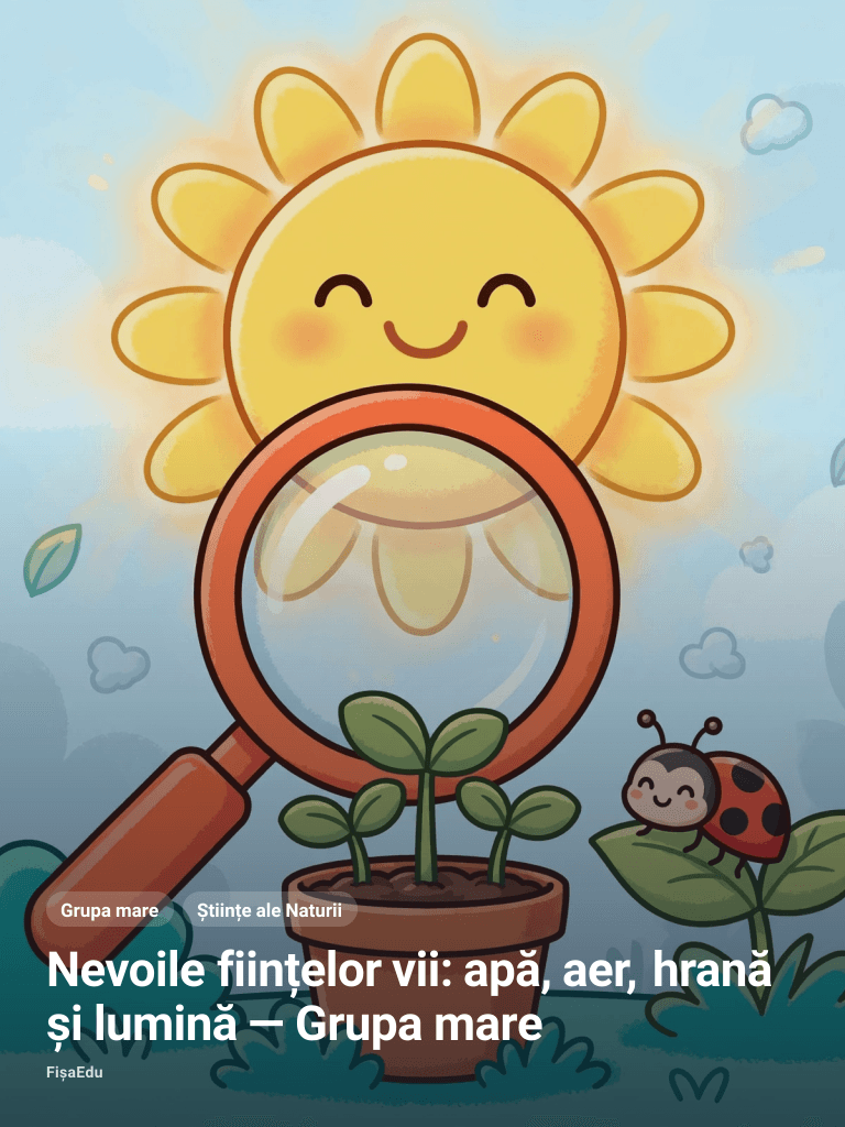 Nevoile ființelor vii: apă, aer, hrană și lumină — Grupa mare