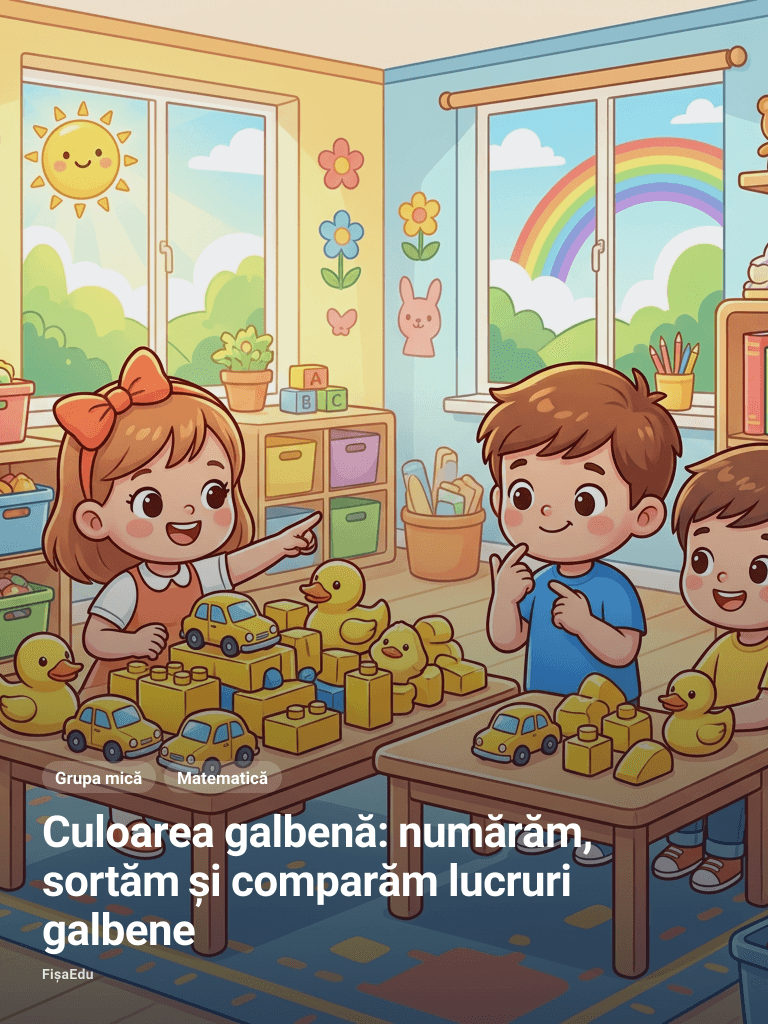 Culoarea galbenă: numărăm, sortăm și comparăm lucruri galbene