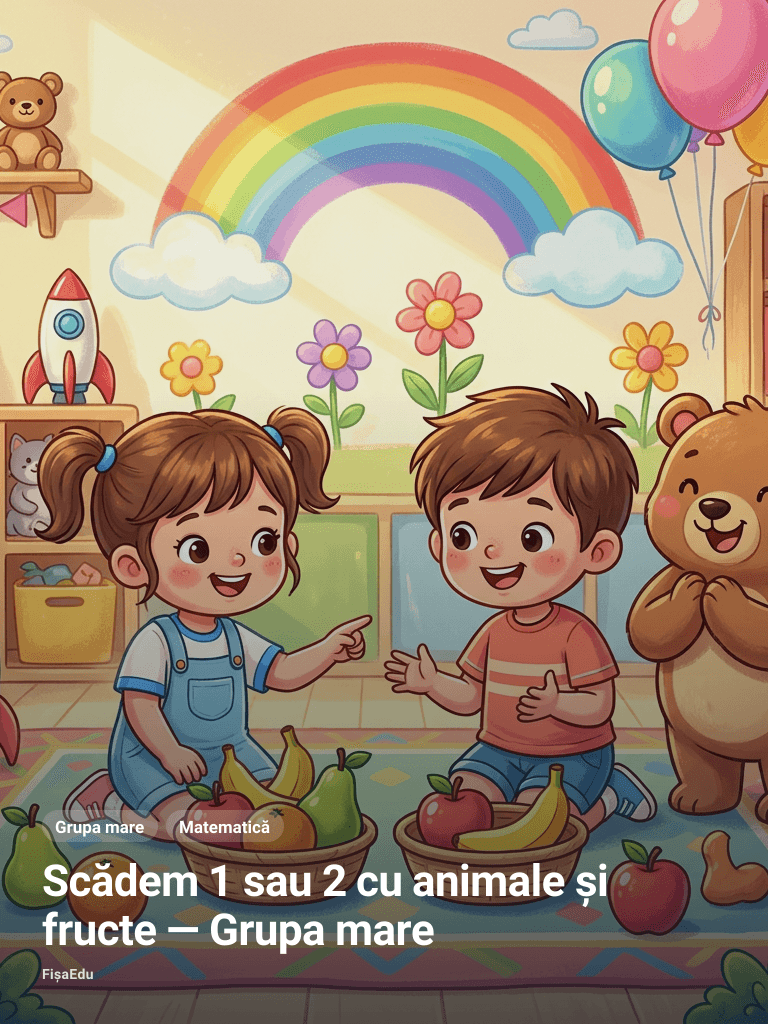 Scădem 1 sau 2 cu animale și fructe — Grupa mare