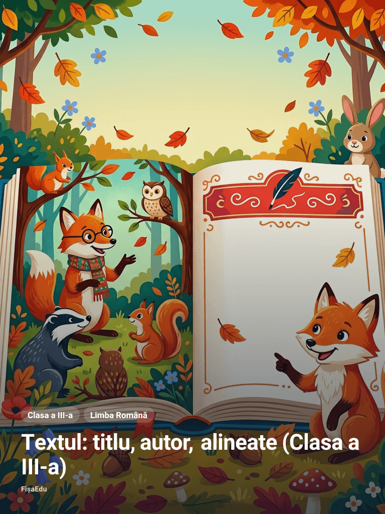 Fișă — Textul: titlu, autor, alineate (Clasa a III-a)