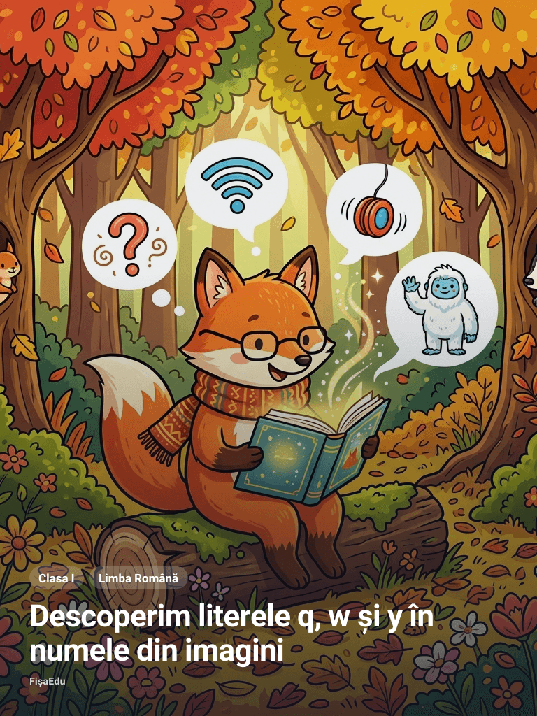 Descoperim literele q, w și y în numele din imagini