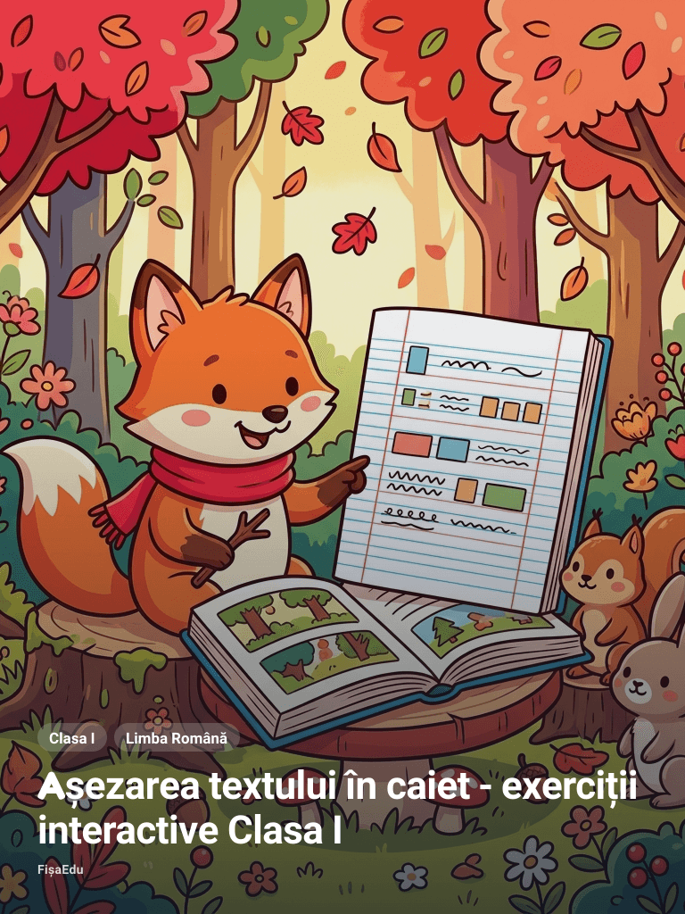 Așezarea textului în caiet - exerciții interactive Clasa I