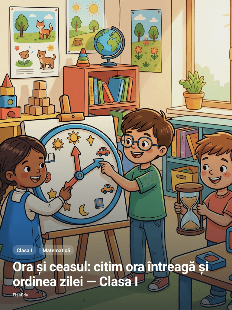 Ora și ceasul: citim ora întreagă și ordinea zilei — Clasa I