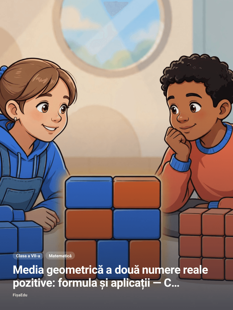 Media geometrică a două numere reale pozitive: formula și aplicații — Clasa a VII-a