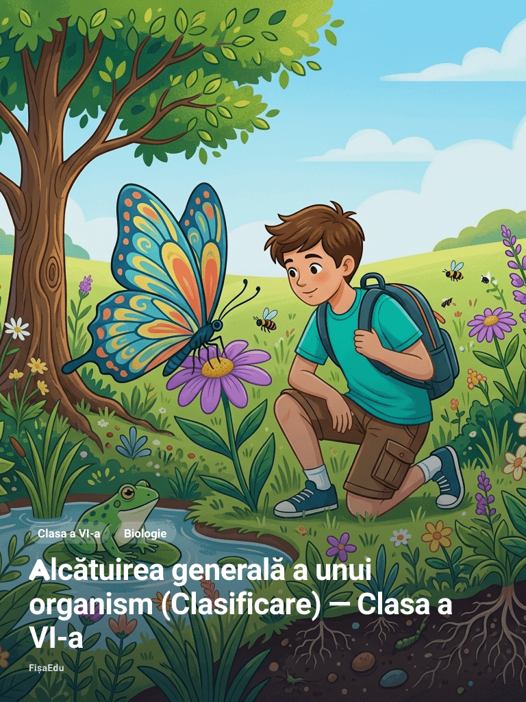 Fișă — Alcătuirea generală a unui organism (Clasificare) — Clasa a VI-a