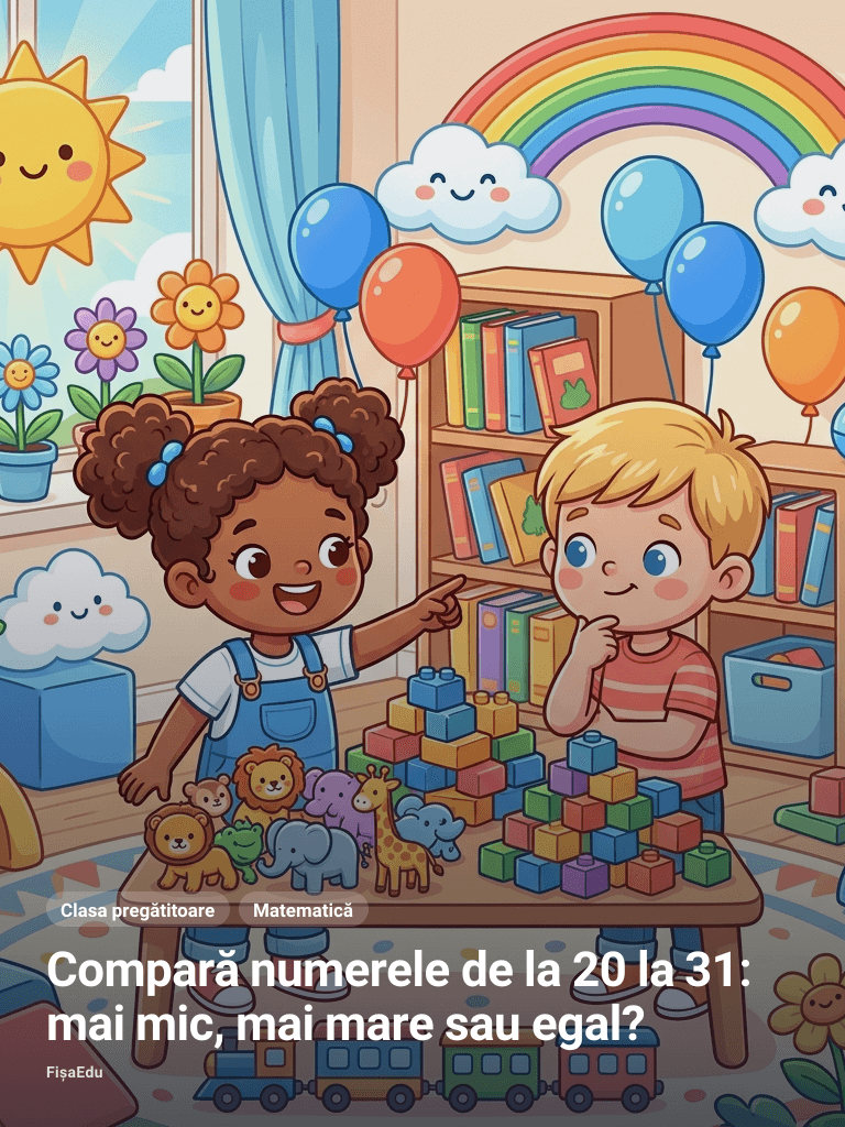 Compară numerele de la 20 la 31: mai mic, mai mare sau egal?