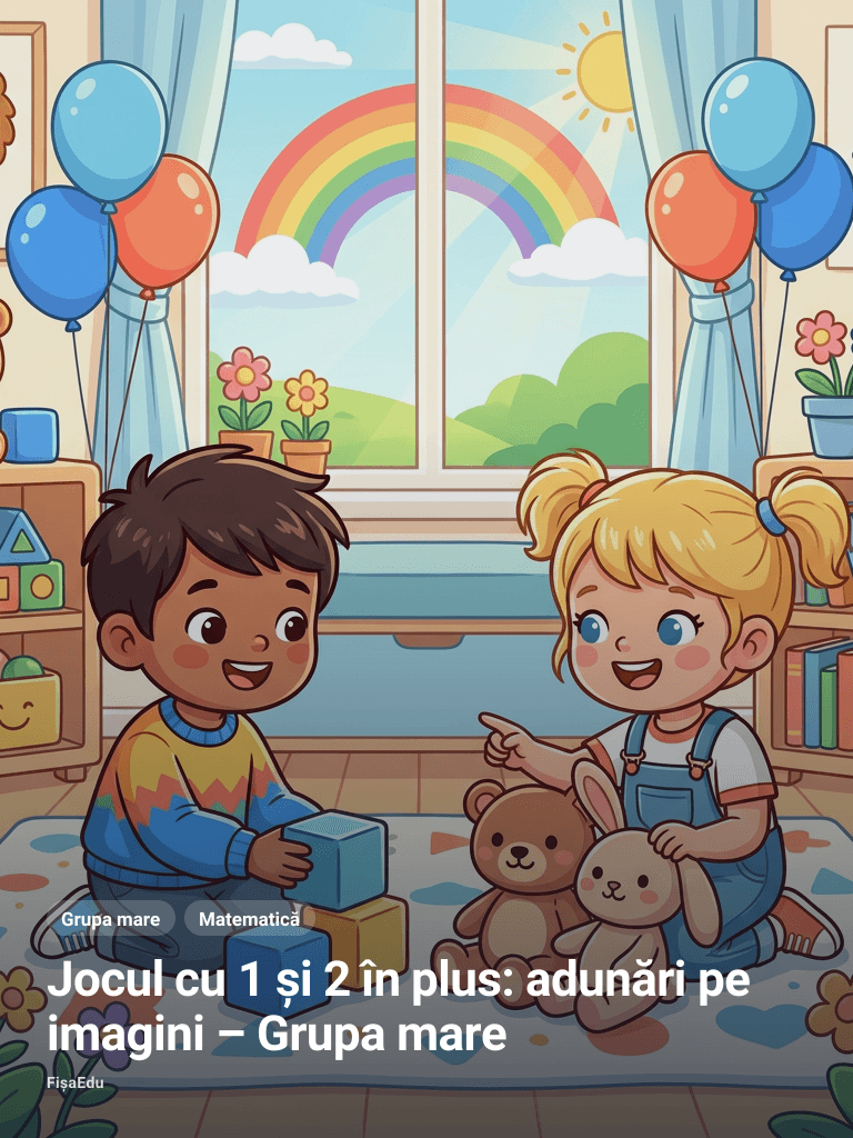 Jocul cu 1 și 2 în plus: adunări pe imagini – Grupa mare