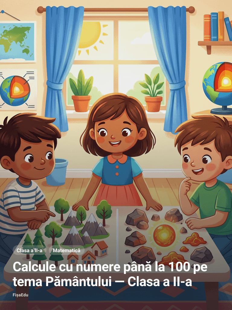 Calcule cu numere până la 100 pe tema Pământului — Clasa a II-a