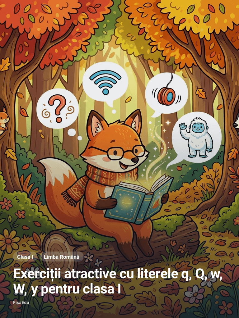 Exerciții atractive cu literele q, Q, w, W, y pentru clasa I