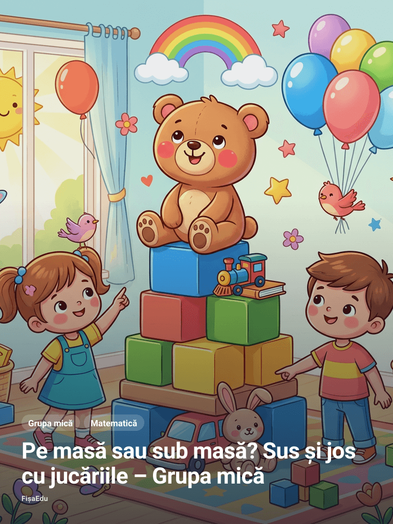 Pe masă sau sub masă? Sus și jos cu jucăriile – Grupa mică