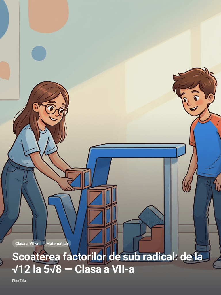 Scoaterea factorilor de sub radical: de la √12 la 5√8 — Clasa a VII-a