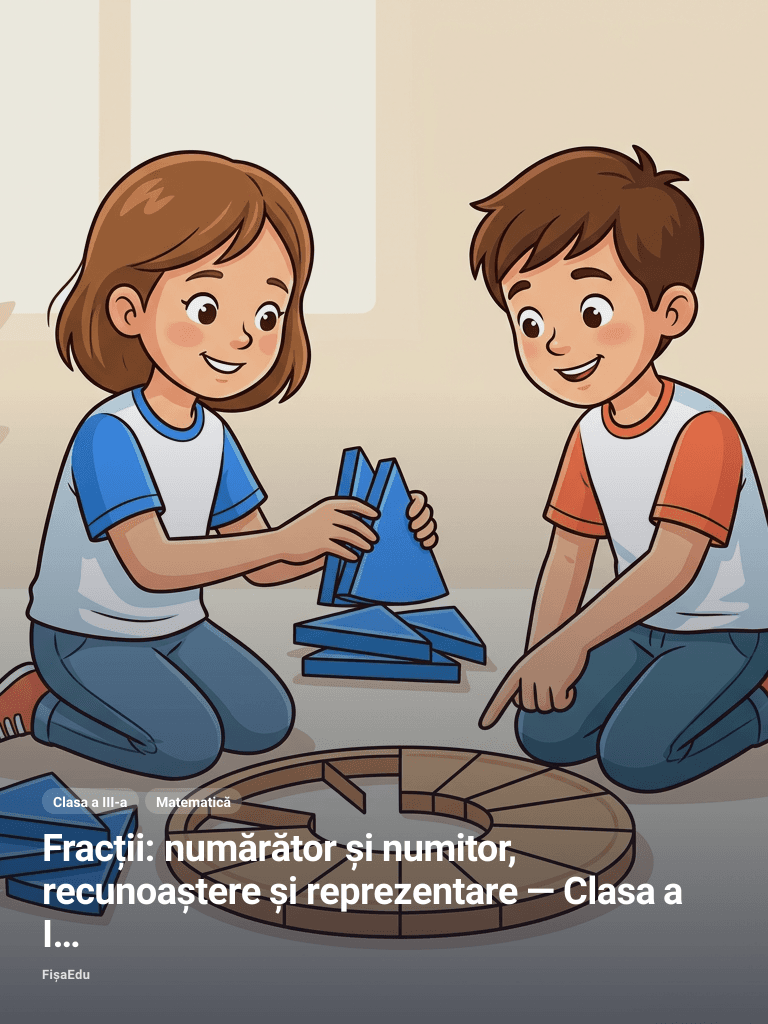 Fracții: numărător și numitor, recunoaștere și reprezentare — Clasa a III-a