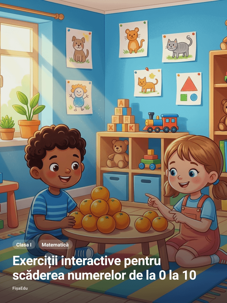 Exerciții interactive pentru scăderea numerelor de la 0 la 10