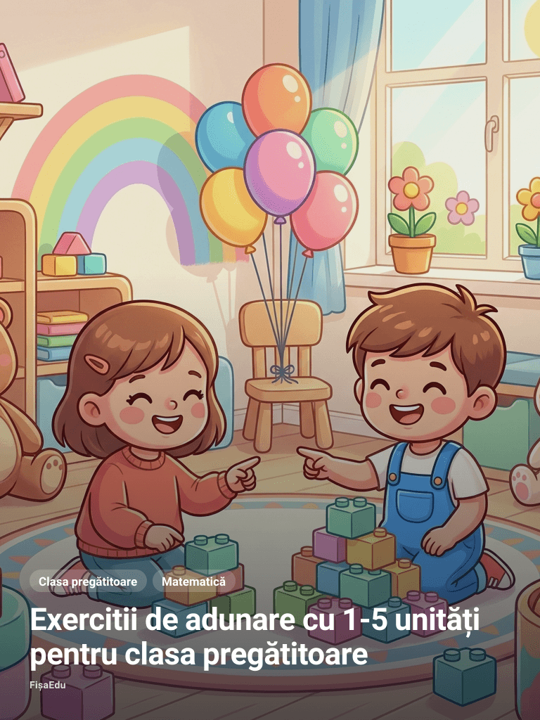 Exercitii de adunare cu 1-5 unități pentru clasa pregătitoare