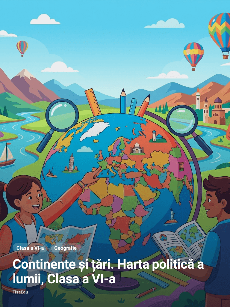 Fișă — Continente și țări. Harta politică a lumii, Clasa a VI-a