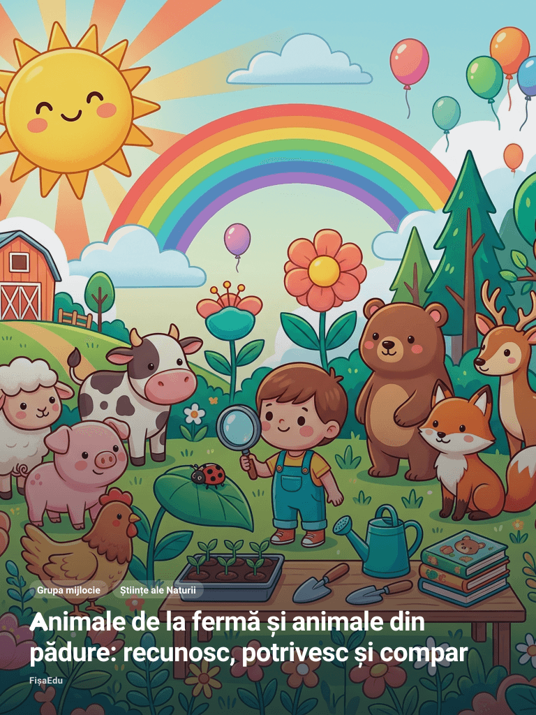 Animale de la fermă și animale din pădure: recunosc, potrivesc și compar