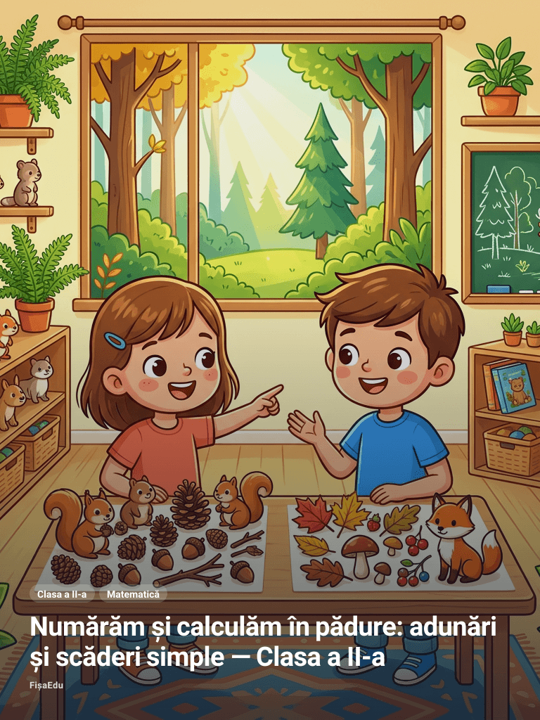 Numărăm și calculăm în pădure: adunări și scăderi simple — Clasa a II-a