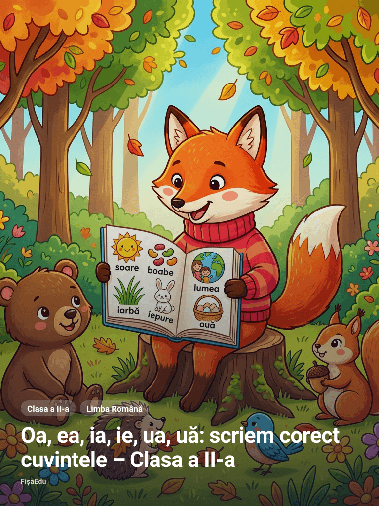 Oa, ea, ia, ie, ua, uă: scriem corect cuvintele – Clasa a II-a