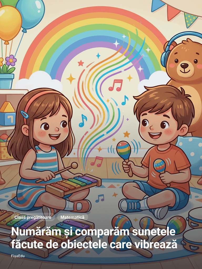 Numărăm și comparăm sunetele făcute de obiectele care vibrează