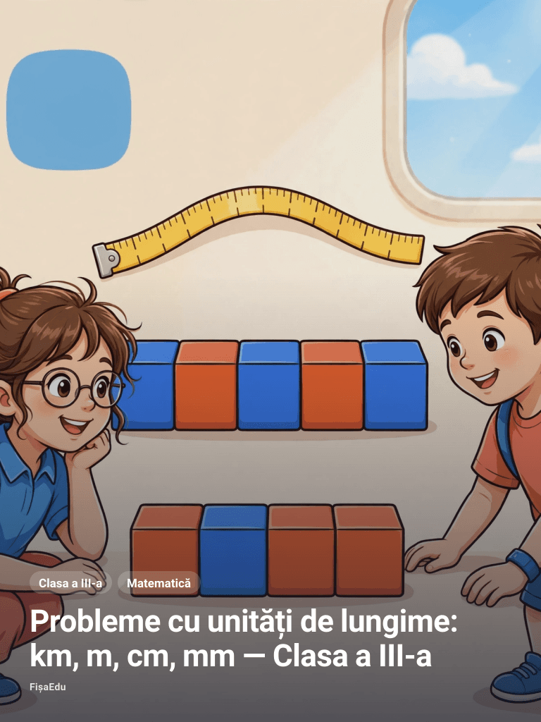 Probleme cu unități de lungime: km, m, cm, mm — Clasa a III-a