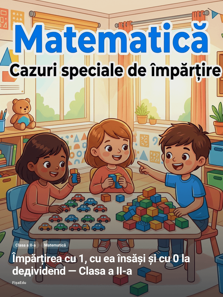 Cazuri speciale de împărțire: cu 1, cu el însuși și 0 împărțit la un număr — Clasa a II-a