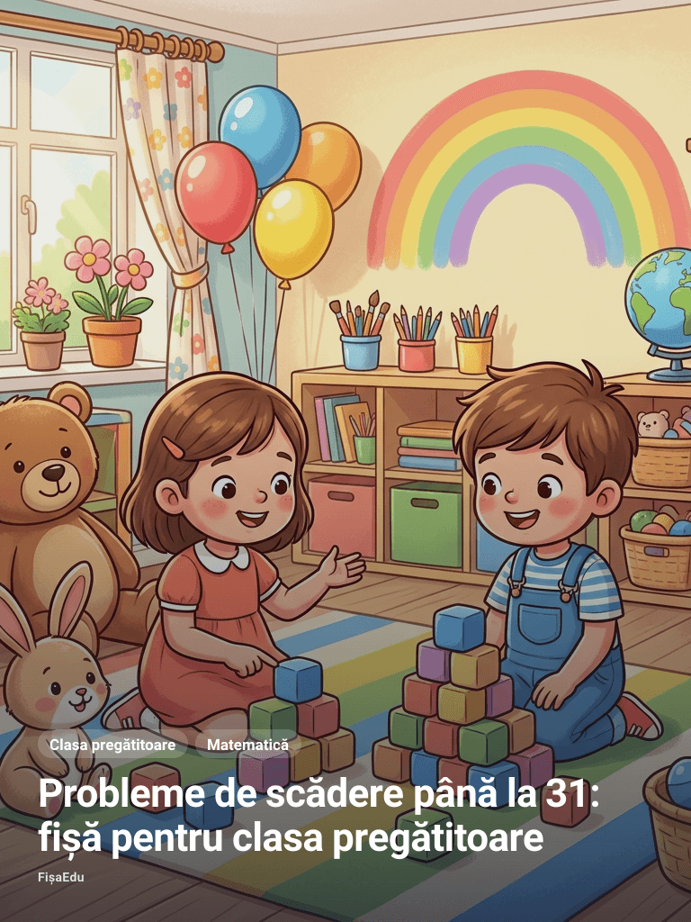 Probleme de scădere până la 31: fișă pentru clasa pregătitoare