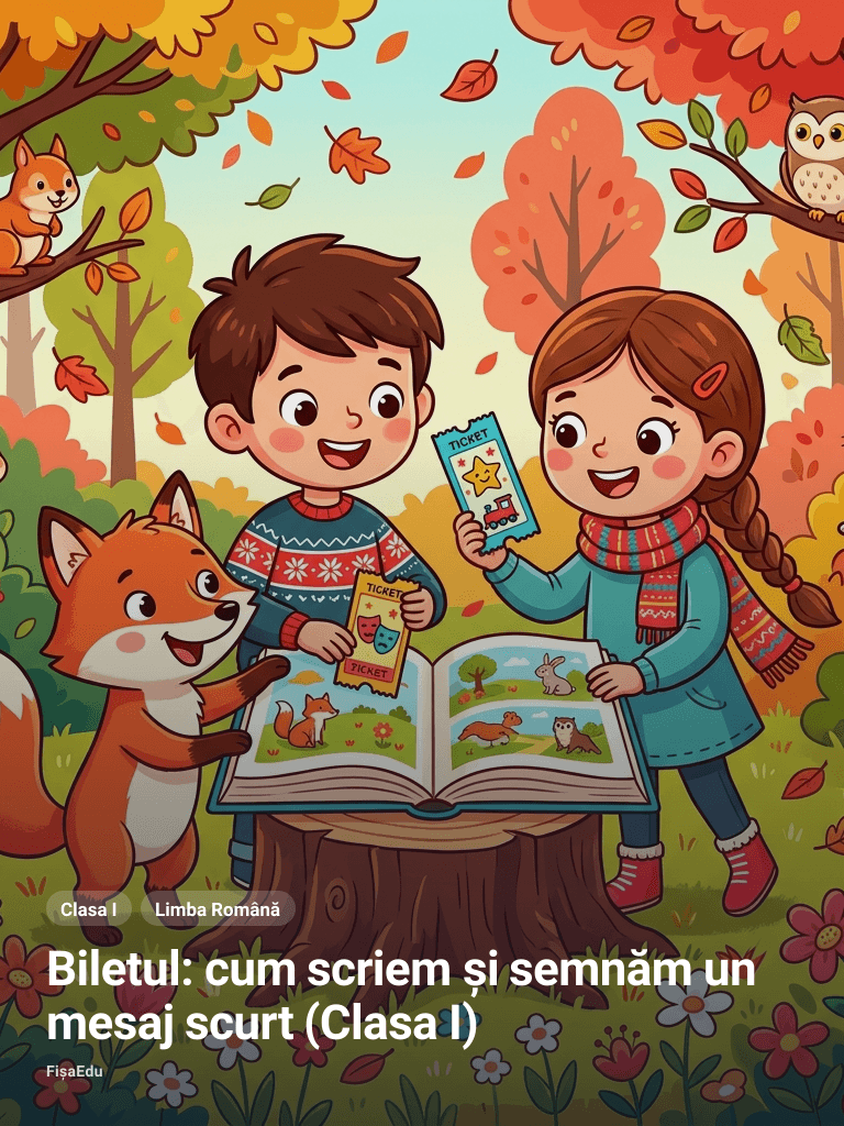 Biletul: cum scriem și semnăm un mesaj scurt (Clasa I)