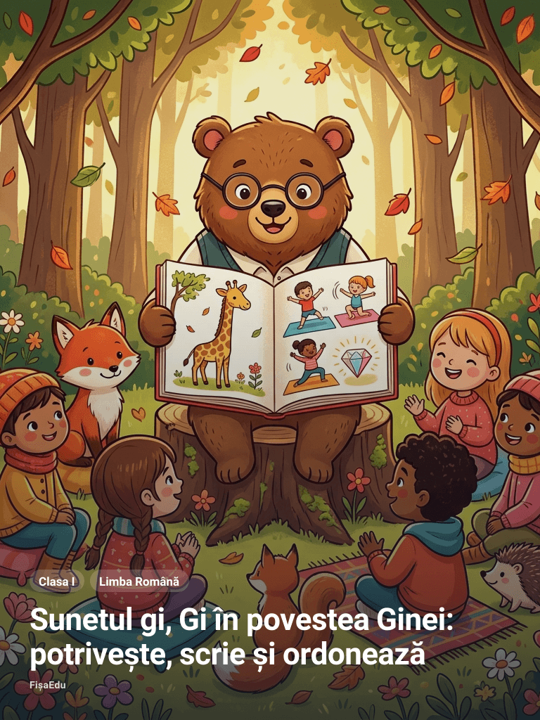 Sunetul gi, Gi în povestea Ginei: potrivește, scrie și ordonează