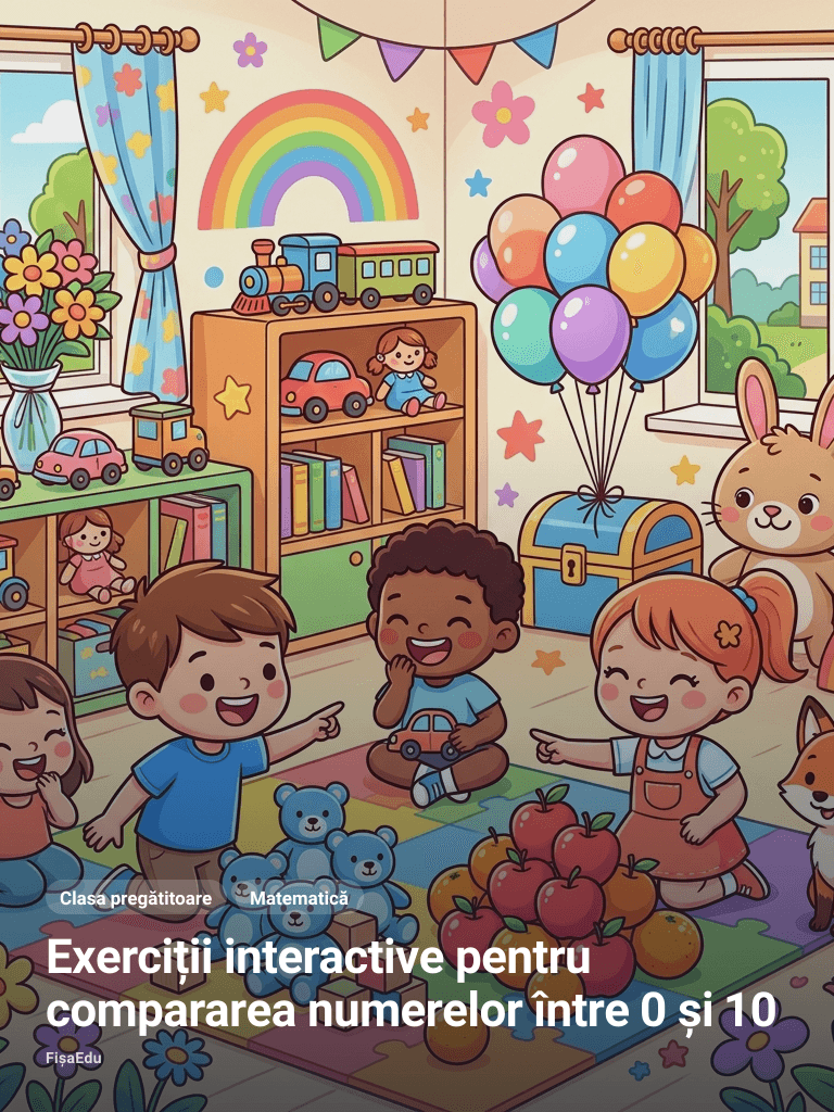 Exerciții interactive pentru compararea numerelor între 0 și 10