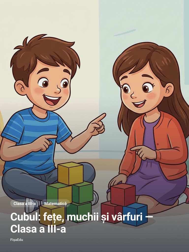 Cubul: fețe, muchii și vârfuri — Clasa a III-a