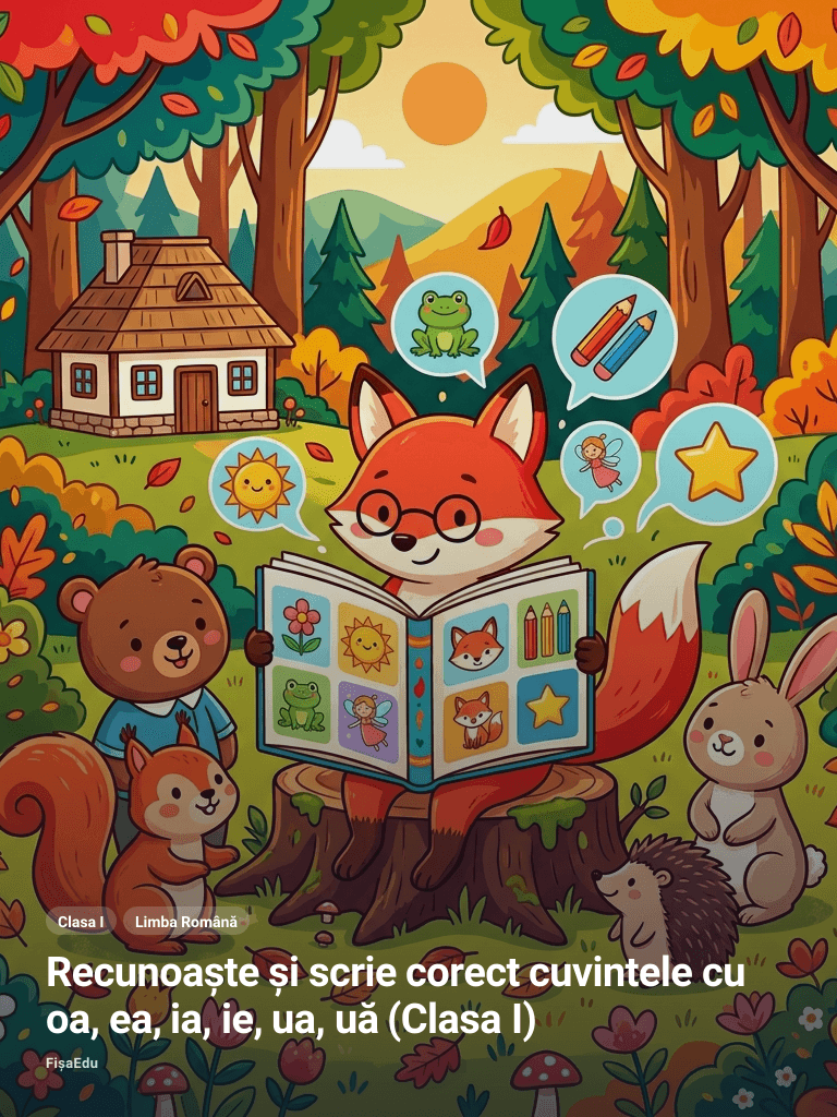 Recunoaște și scrie corect cuvintele cu oa, ea, ia, ie, ua, uă (Clasa I)