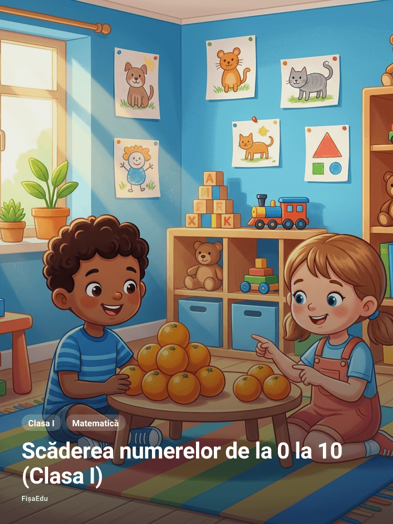 Fișă — Scăderea numerelor de la 0 la 10 (Clasa I)