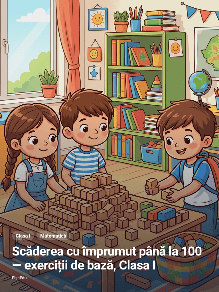 Scăderea cu împrumut până la 100 — exerciții de bază, Clasa I