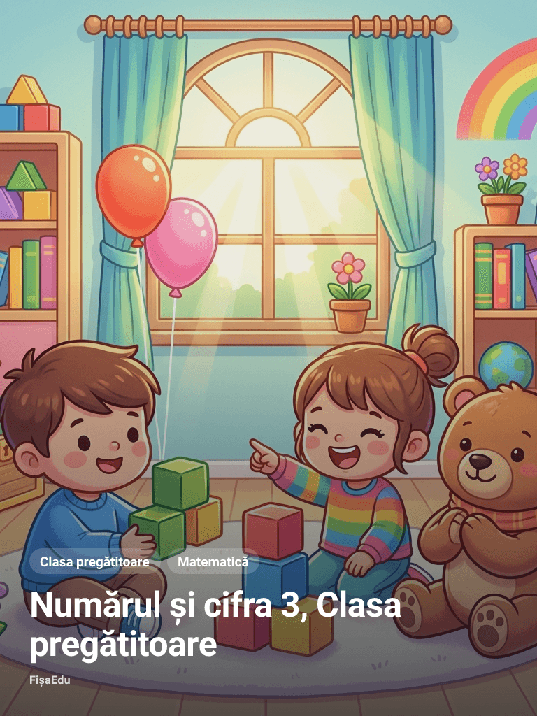 Fișă — Numărul și cifra 3, Clasa pregătitoare