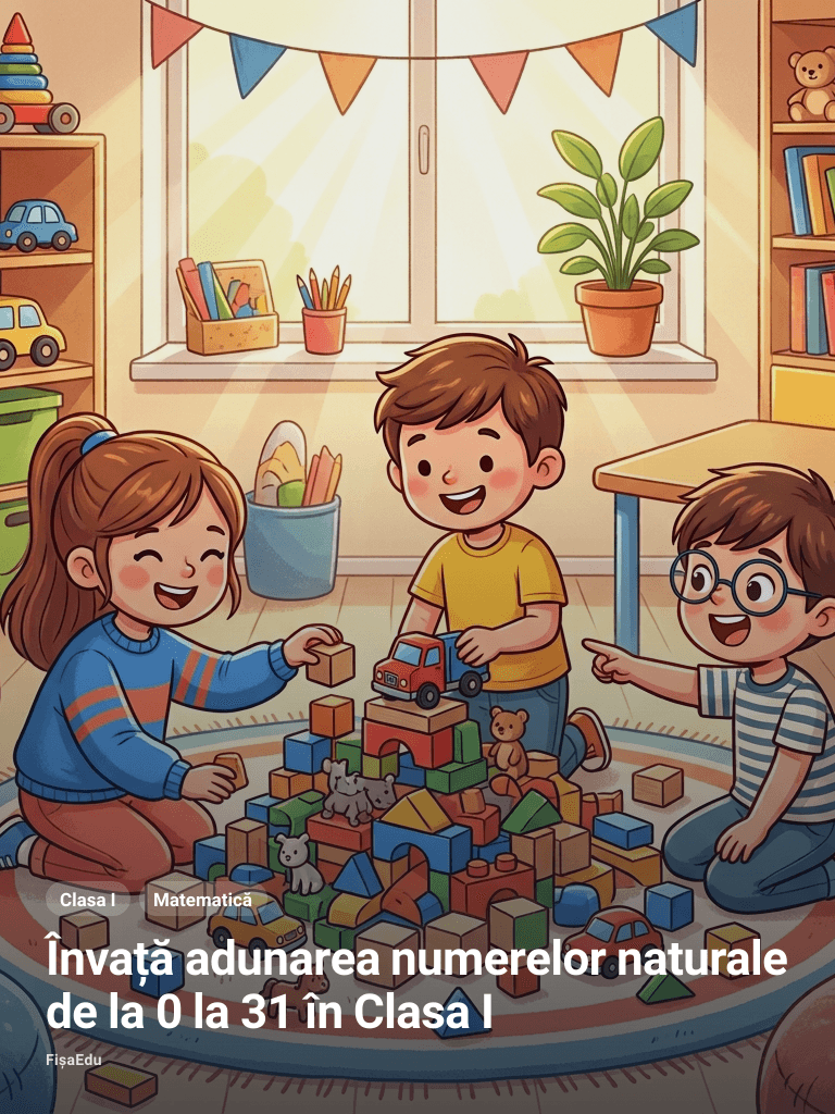 Învață adunarea numerelor naturale de la 0 la 31 în Clasa I