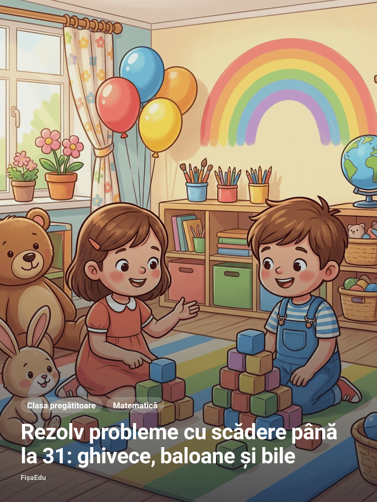 Rezolv probleme cu scădere până la 31: ghivece, baloane și bile